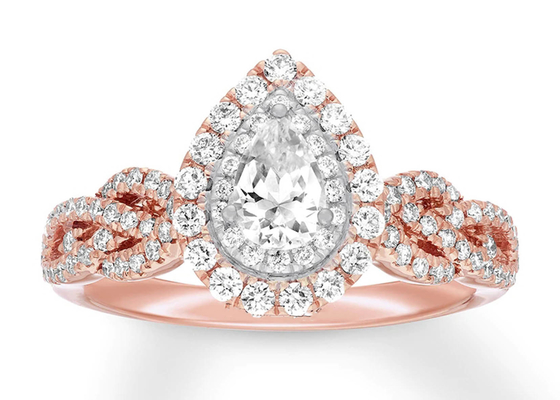 corte da pera de Ring Set 7.0mm de 7ct 8ct 18K Rose Gold Ring, de acoplamento e de casamento