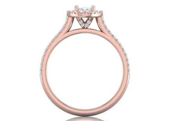 18K dado forma oval Rose Gold Ring, 0.50Ct Diamond Engagement Ring 6.37x4.46x2.79mm