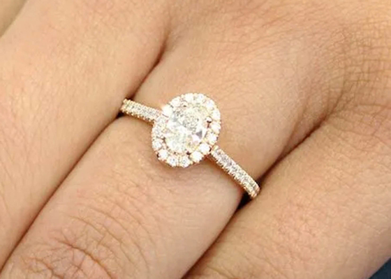 18K dado forma oval Rose Gold Ring, 0.50Ct Diamond Engagement Ring 6.37x4.46x2.79mm