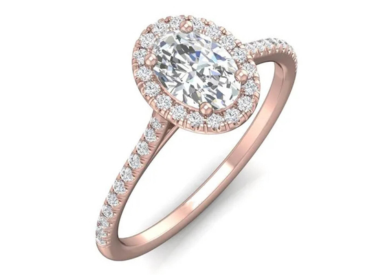 18K dado forma oval Rose Gold Ring, 0.50Ct Diamond Engagement Ring 6.37x4.46x2.79mm