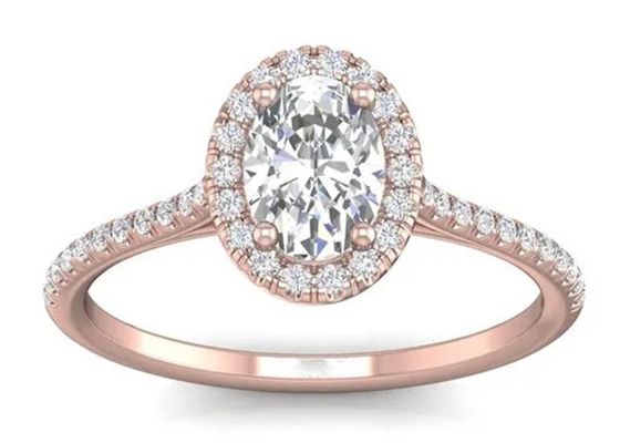 18K dado forma oval Rose Gold Ring, 0.50Ct Diamond Engagement Ring 6.37x4.46x2.79mm