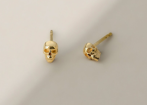 Mão do dente dos brincos 3×5MM do crânio do ouro do aniversário que ajusta o tipo ODM