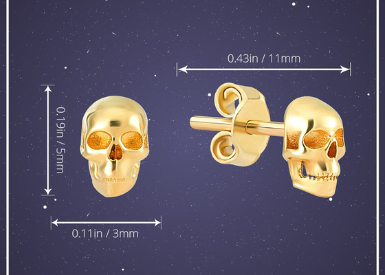 Mão do dente dos brincos 3×5MM do crânio do ouro do aniversário que ajusta o tipo ODM