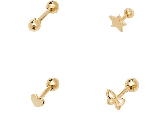 Parafuse para trás brincos do ouro 9K para a cartilagem para o casamento do acoplamento