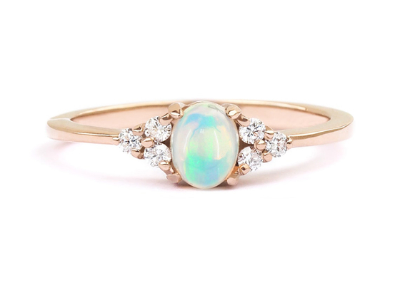 Cobochon cortou o anel de ouro 9K, tamanho natural de 0.5ct Opal Ring 5×7MM
