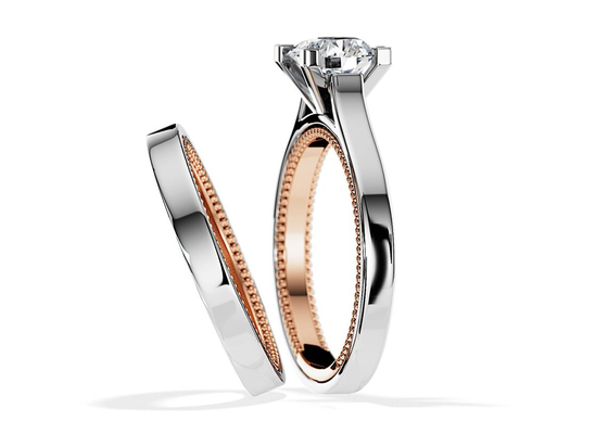 Dois anel de ouro 7.5MM de Tone Color 9K com o diamante de 1.5ct Moissanite
