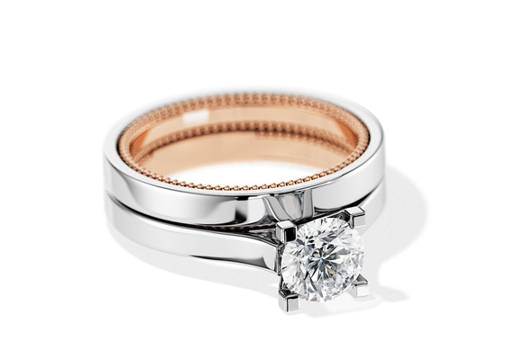Dois anel de ouro 7.5MM de Tone Color 9K com o diamante de 1.5ct Moissanite
