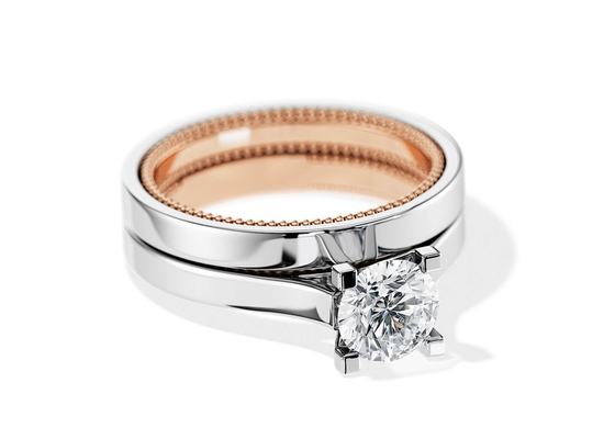 Dois anel de ouro 7.5MM de Tone Color 9K com o diamante de 1.5ct Moissanite