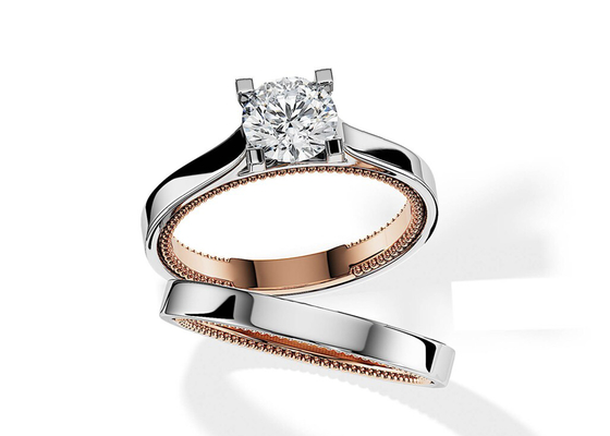 Dois anel de ouro 7.5MM de Tone Color 9K com o diamante de 1.5ct Moissanite