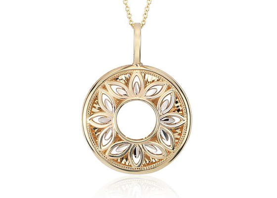 ODM filigrana floral do OEM de Diamond Pendant Necklace Yellow Gold da forma