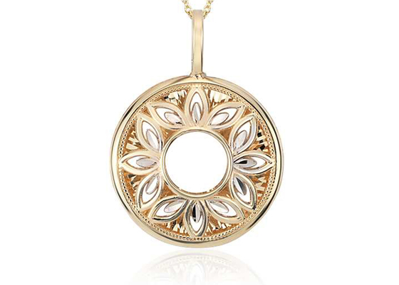 ODM filigrana floral do OEM de Diamond Pendant Necklace Yellow Gold da forma