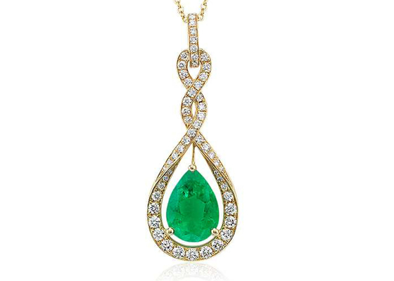 A pera cortou colares do ouro 14K com tamanho verde natural de Emerald Tiny Diamond 6×8MM