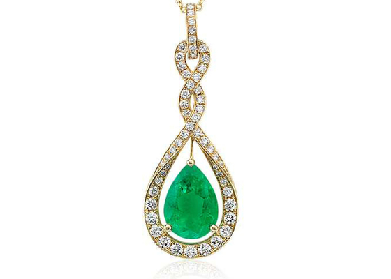 A pera cortou colares do ouro 14K com tamanho verde natural de Emerald Tiny Diamond 6×8MM