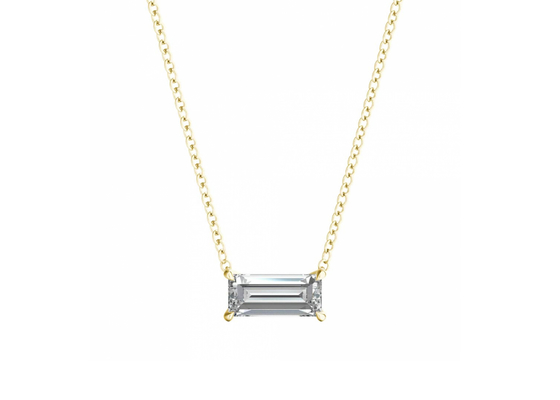 O Baguette cortou colares do ouro 14K com o diamante do solitário de 0.5ct 5×7mm