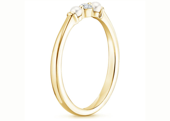 ODM do tamanho da pérola e do Diamond Wedding Ring 2mm do ouro 14K amarelo