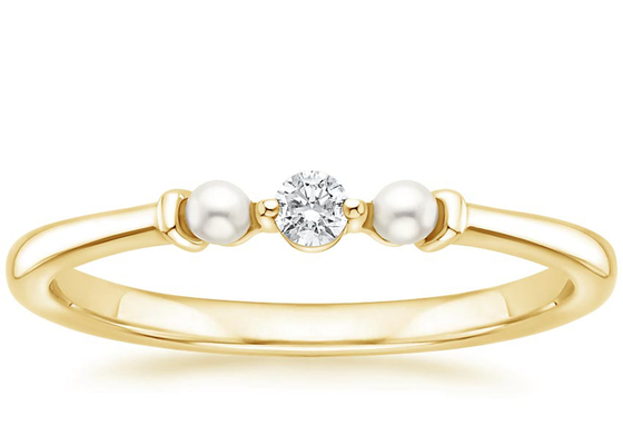 ODM do tamanho da pérola e do Diamond Wedding Ring 2mm do ouro 14K amarelo