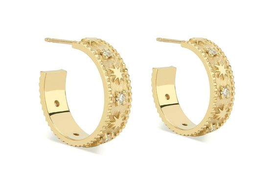 A estrela gravou a largura 4MM do diâmetro 16MM do estilo da aro de Huggie dos brincos do ouro 9K