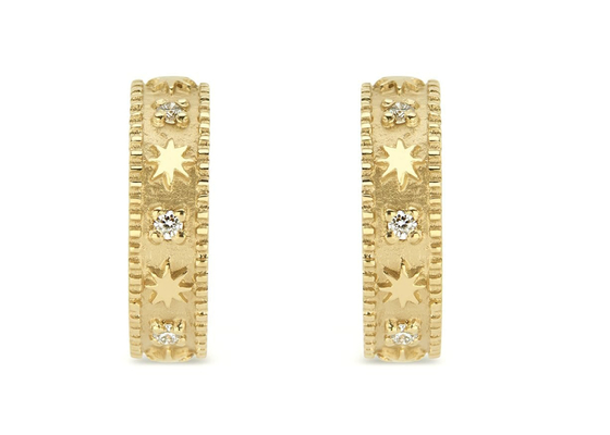 A estrela gravou a largura 4MM do diâmetro 16MM do estilo da aro de Huggie dos brincos do ouro 9K