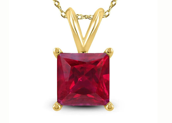 Colares do ouro 14K de 7×7MM com Ruby Pendant 2ct para o acoplamento