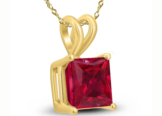 Colares do ouro 14K de 7×7MM com Ruby Pendant 2ct para o acoplamento