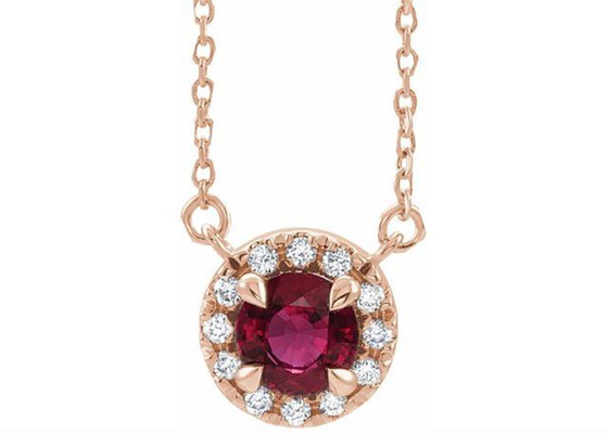 14K ouro Ruby Pendant Necklace Round Cut natural com as pedras do halo de 0.6ct 5mm