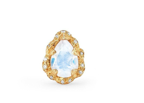 A gota da água lapidou brincos do ouro 9K com o diamante real de 6×8MM Moonstone