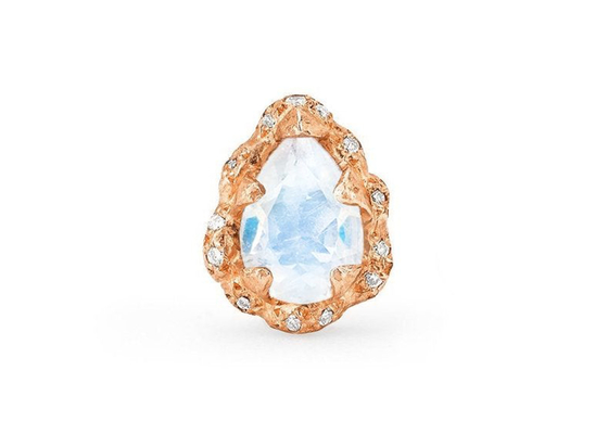 A gota da água lapidou brincos do ouro 9K com o diamante real de 6×8MM Moonstone