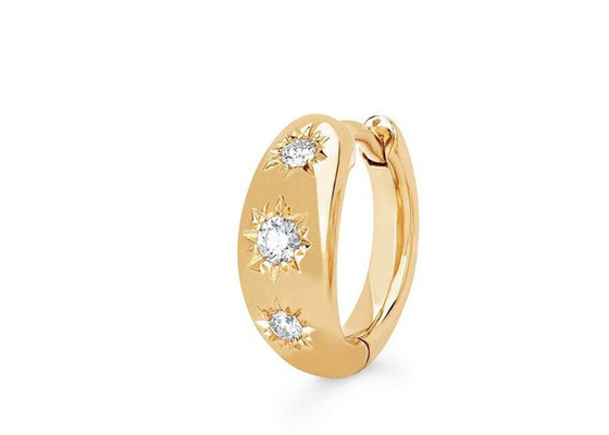 brincos da aro de Huggie do ouro do tamanho de 12mm com o 0.16ct em volta do diamante cortado