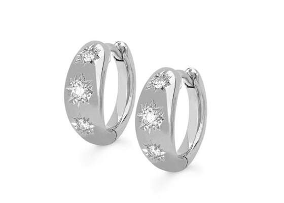 brincos da aro de Huggie do ouro do tamanho de 12mm com o 0.16ct em volta do diamante cortado