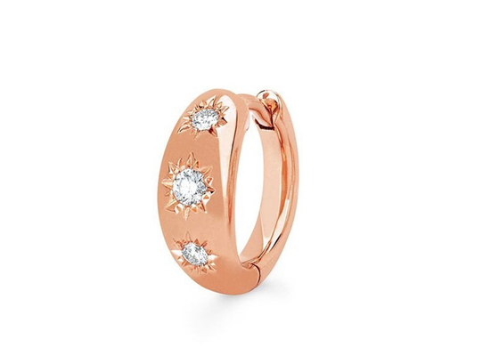 brincos da aro de Huggie do ouro do tamanho de 12mm com o 0.16ct em volta do diamante cortado