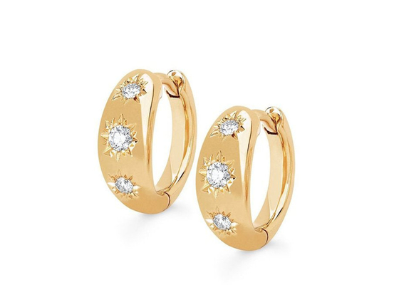 brincos da aro de Huggie do ouro do tamanho de 12mm com o 0.16ct em volta do diamante cortado