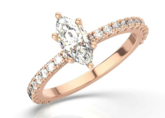 Peso Marquise Cut de D VS1 18K Rose Gold Ring 2CT para o acoplamento