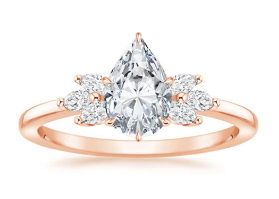 Dimensão crescida laboratório 14K Rose Gold Material do anel 0.77ct PS5×7mm de Moissanite do corte da pera