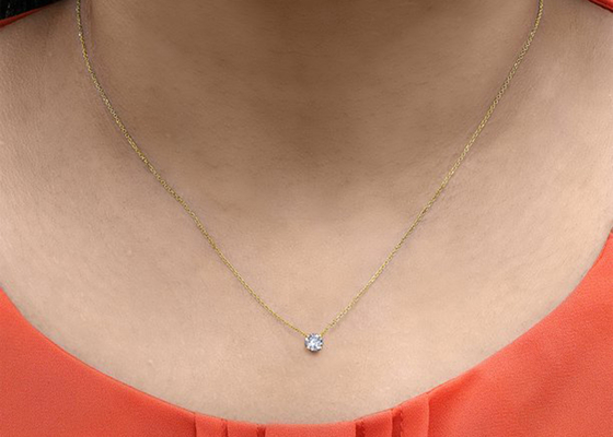 4mm 0.23ct Diamond Solitaire Necklace, 4 colar do ouro amarelo dos dentes 14k
