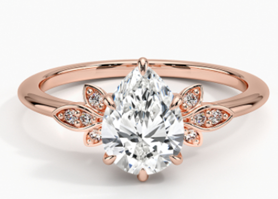 anel de ouro da joia de 14K 0.77ct Rose Gold Pear Cut Wedding Moissanite