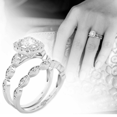Grupo nupcial das alianças de casamento 0.90CT, ODM de Diamond Engagement Ring do quadrado