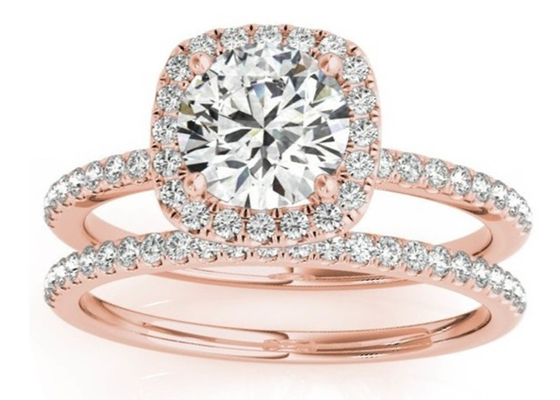 Quadrado Diamond Rose Gold Ring do dente, ODM escondido 0.35CT do anel de noivado do halo