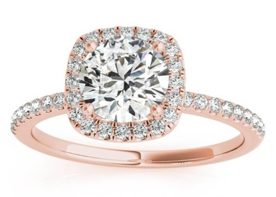 Quadrado Diamond Rose Gold Ring do dente, ODM escondido 0.35CT do anel de noivado do halo